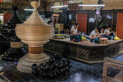 The lacquerware workshop at Bagan House in Bagan